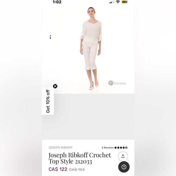 Joseph Ribkoff white heavy lace Trim Blouse.PTP 19”, OVERSIZED,sheer,boxy - Picture 2 of 16